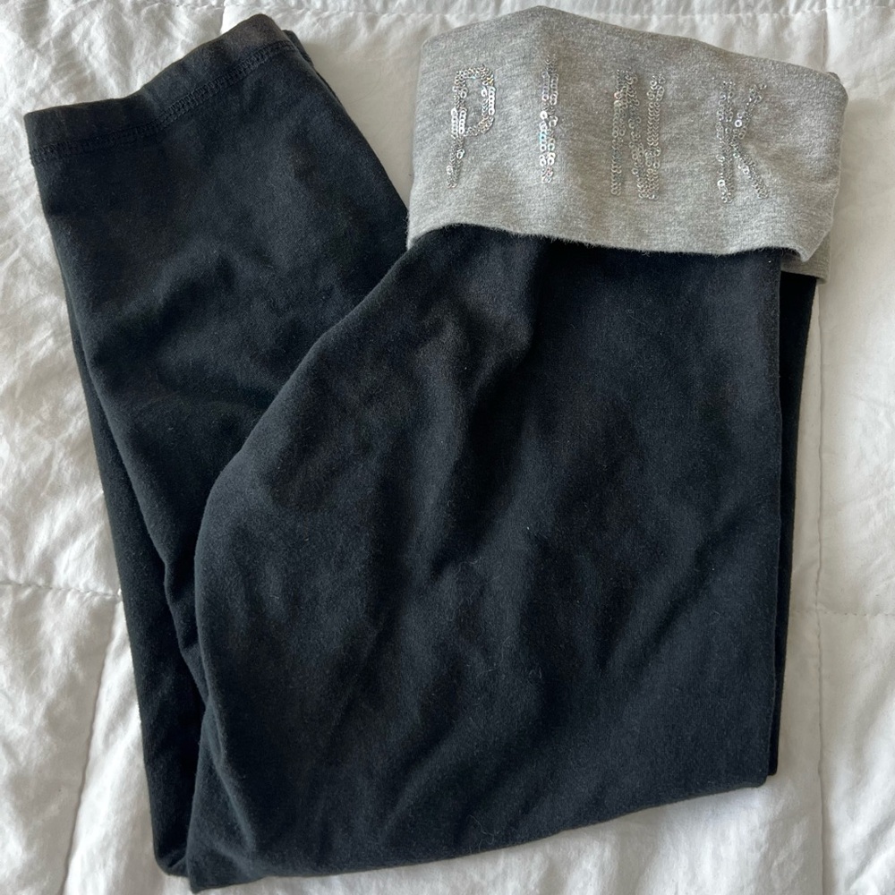 Victoria's Secret Pink Yoga Black Leggings with Gray Waistband